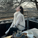 2026 Autumn And Winter High-End Light Luxury Imitation Goat Woolen Cotton Vest Women's Short Hairy Coat Top