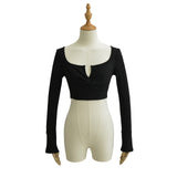 Pure-Want Summer Collar Low-Chest Knot Sports Top Short Horn Sleeve Fashion Niche T-Shirts Thin