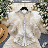 Cisematic Court Style High-Level Sleeveless Shirt Women's Summer Mesh Lace Yarn Light And Chic Top