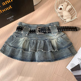 2026 Summer New Women's College Hottie Super Short Cowboy Cake Skirt Sexy Ponmp Skirt Half Dress