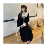 New Christmas And Autumn Winter French Dresses Women's Red Waist Temperament Long-Sleeved Hepburn-Style Dress