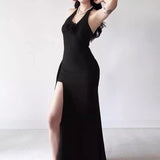 Gilat Red Hanging Neck V-Neck Dress Girl Beautiful Small Dress Sexy Open Fork Dress