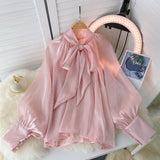 French Bow Shirt Female Design Sense Of Small Pure Style Hottie Chic Bubble Long Sleeve Top