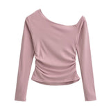 Autumn New Blogger Pure Lusty Slant Shoulder Plus Velvet Long Sleeve Bottom Shirt