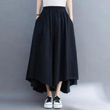 Summer Large-Size Women's Fat Mm Wrinkled Solid Color Pocket Nine-Pointed Trousers Loose Skirts Casual Wind Irregular Broad Leggings