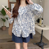 Vintage Broken Flower Long-Sleeved Shirt Women's Autumn New Design Sense And Other Lantern Sleeves Casual Loose Coat Tide