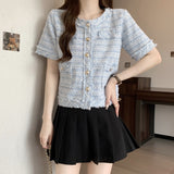 Temperament Short-Sized Fragrant Coat Summer New Coarse Flowers Tidly Short-Sleeved Top Woman