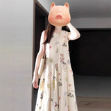 French Gentle Wind High Sleeveless Back Heartbreak Flower Dress Women Summer New Design Temperament Long Skirt