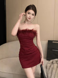 Ins Pure Desire To The Royal Sister Style A Word Hairy Collar Tecticula Body-Bred-Bite-Bred Hottie Sexy-Bair Skirt Dress Girl