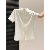 Li-Necked Double Zipper Short-Sleeved T-Shirt Women 2026 Summer New Korean Loose Thin Temperament Commuting Top