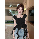 Spring New Lotus Leaf Side Apricot-Colored Shoulder Sling Vest Woman Sweet Style Slimming Inside A Short Coat