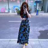 Bubble Sleeves Wneck Dress Women's Summer New Seaside Resort Style High-End Temperament Waist A Word Long Dress