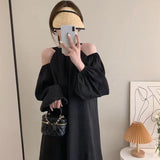 Hang Neck Chic Design Small Long-Sleeved Dress Women's Clothing Leaking Shoulder Thin Small Short Skirt Shoulder Strap