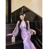 Purple Dress Spring And Autumn New French Temperament Unique Seaside Holiday Gentle Wind Showing Thin Long Sleeve Skirt Women's Clothing