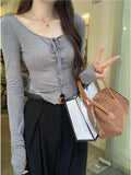 Model Sexy Pure Desire To Tie Button-Up Cardigan Long-Sleeved T-Shirt Girl Spring And Autumn Hottie Inside Hit Bottom Top