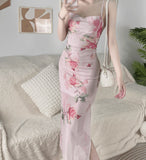 Sweet And Spicy Net Yarn Hanging Flowers With Dress Women's Summer Design Feel Tight Skinny Ass Long Skirt