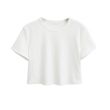 Round Collar Short-Sleeved T-Shirt Slimming With High-Waisted Umbilical Short Top