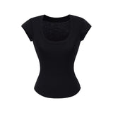 Pure Breeze Summer Cool U Collar Short-Sleeved T-Shirt Thening Waist Thin Bottom Half-Sleeved Top Sexy Comfortable