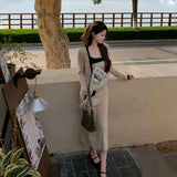 Autumn French Temperament Sling Dress Suit Early Autumn Long Sleeve Open Shirt Design Feel Waist Thin Dress