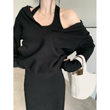 High-End Long-Sleeved Jacket Suit Women 2026 Spring And Autumn New Temperament Lady Hanging Neck Dress Two Sets