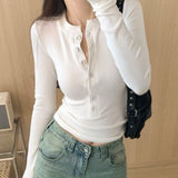 Ins Sexy Pure-Want Button Breast-Feeding Long-Sleeved T-Shirt Women's Autumn Dress V-Neck Fashion Slimming Bottom Top Women's T-Tide