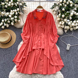 Design Irregular Shirt Women's Diamond Nail Pearl Single-Regable Bat Sleeves Long Medium Cover