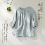 Real Shooting 2026 Summer New Half-Open Collar Collar Short-Sleeved Cotton Shirt Loose Middle-Sleeved Shirt Pure Color