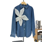 Three-Dimensional Flowers Spliced Short Denim Jacket Women Spring And Autumn New Port Wind Small Jacket Top Retro