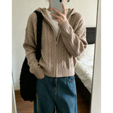 LEKA Korean Version Of The Jasmine Hooded Zip Knitted Cardigan 2026 Autumn And Winter New Women's Short Sweater Coat Top