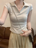 Ins Hot Girls Pure Want To Close Waist Small Flying Sleeve Girl T-Shirt Short-Sleeved Tops New Solid Color Bottom Body-Repair Women's Tide