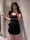Korean Version Of The Sweet Storm Point Square Collar Bubble Sleeve Shirt Women Summer New Bow Decoration Slim Thin Blouse
