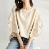 9 Color Day 2026 Summer New Short-Sleeved Bat Shirt Loose Round Neck Casual Chiffon
