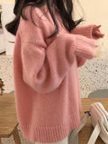 Solid Color Soft Languid Breeze Cover Head Sweater Autumn And Winter New Loose Round Collar Thick Knitted Shirt Wear