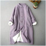 2026 Autumn And Winter Literature And Art Retro Loose Large Size Linen Mezzanine Collar Buckle Long Coat Cotton Coat