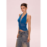 Sexy Babes Hanging Neck V-Neck Sleeveless Sling Vest Women Summer New Slimming Short Umbilly Blouse Tide