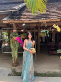 Xishuangbanna Thai Vintage Bohemia Hanging Neck Sling Dress Woman Senses Back Seaside Vacation Dress