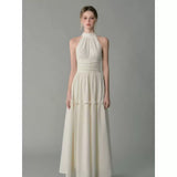 French New High-End Hanging Neck Dress Women's Summer Design Feel Sleeveless Folds To The Waist Thin Temperament Dress
