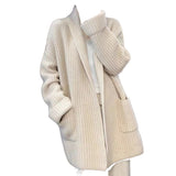 2026 Autumn And Winter Lazy Wind Thick Line Large-Size Sweater Cardigan Temperament Long Loose Knit Thick Coat Female Tide