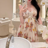 [Komo Lake Garden] Black Standard Folded Large Dress Dress Women 2026 Summer New Broken Flower Slings Long Skirt