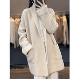 2026 Autumn And Winter Lazy Wind Thick Line Large-Size Sweater Cardigan Temperament Long Loose Knit Thick Coat Female Tide