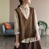 Spring And Summer Autumn Women Hollow Vest Women's Literature And Art Retro Knitted Ocean Outside Loose Large-Size Vest Chantling Shoulder Coat