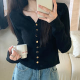 KANING Autumn's New Korean Version Of The Single-D Row Metal Buckle Temperament Knitted Cardigan Women's Short Sweater Coat