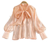 French New Super Fairy Loose Belly Bow Tie With French Shirt Long-Sleeved Temperament Top Woman