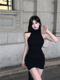 Heap Of Tall Collar Small Vest Dress Women's Sexy Night Club Tight Folding Ass Short Skirt Pure Lust