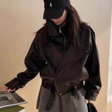 Haining New Leather Locomotive Jacket Loose Leather Jacket 2026 Autumn New Stumbling Double Collar Short Coat Woman