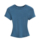 Flat-Up Base T-Shirt Thread Round-Neck Short-Sleeved Bottom Shirt Showing Skinny Short-Sized Hottie