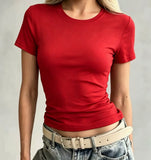 Solid Color Bottom Slim Short-Sleeved T-Shirt Women Summer Tide New Thin Short-Sleeved Top Woman