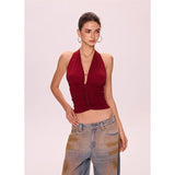 Sexy Babes Hanging Neck V-Neck Sleeveless Sling Vest Women Summer New Slimming Short Umbilly Blouse Tide