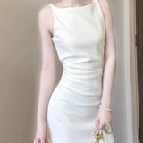 Life Manifesto White French Dress Women's Summer 2025 New Simplicity Suspension Suspension Short