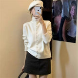 KANING Gentle Wind And High-Collar Soft-Collared Sweater Women 2026 Autumn And Winter New Korean Buckle Knitted Open Shirt